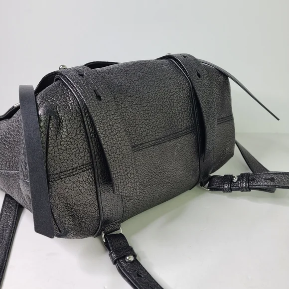 All Saints Vincent Pewter Dark Silver Metallic Top Handle Backpack - Picture 6 of 16